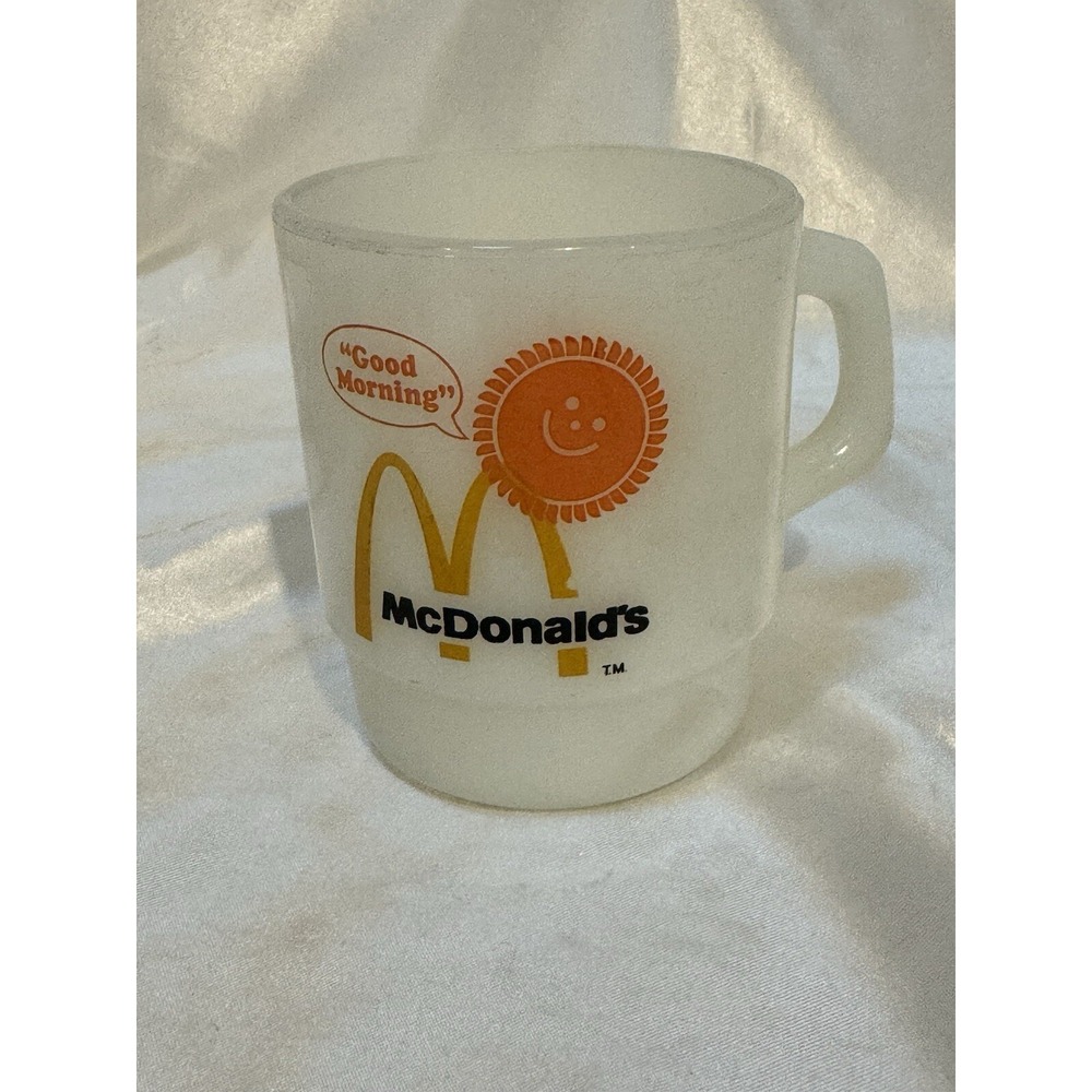 Vintage McDonald's Good Morning Fire King Milk Glass Advertising Coffee Cup